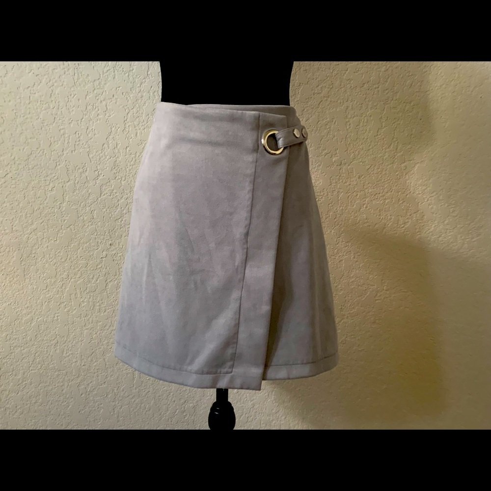 Faux Suede Wrap Miniskirt